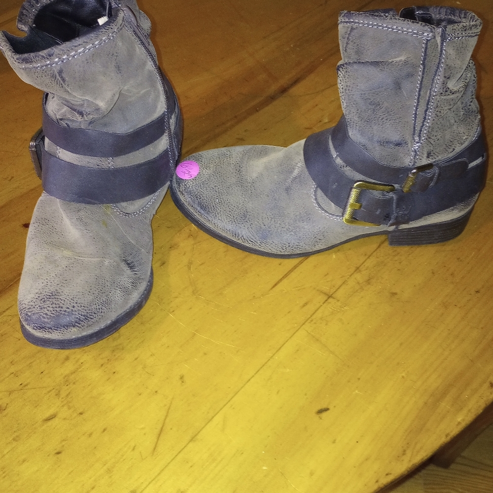 Women's leather boots with low heels straps all the way around size 6 and 1/2